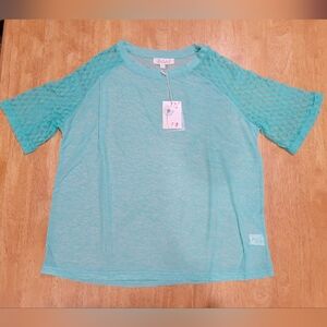 NWT Sweet Generis blue teal sheer short sleeve top blouse